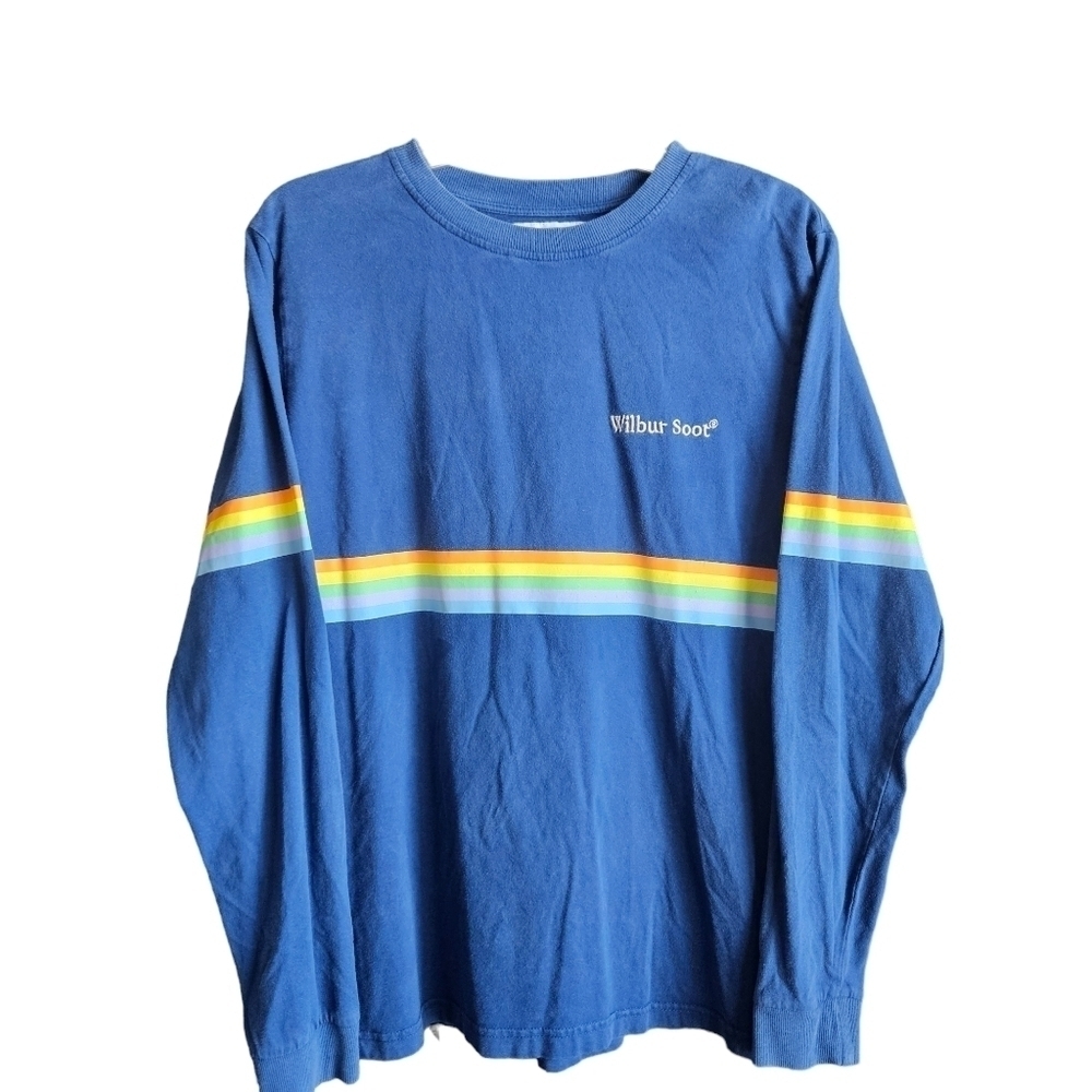 WILBUR SOOT L/S T-Shirt‎ BLUE Rainbow Stripe Embroidered Official Mens Medium